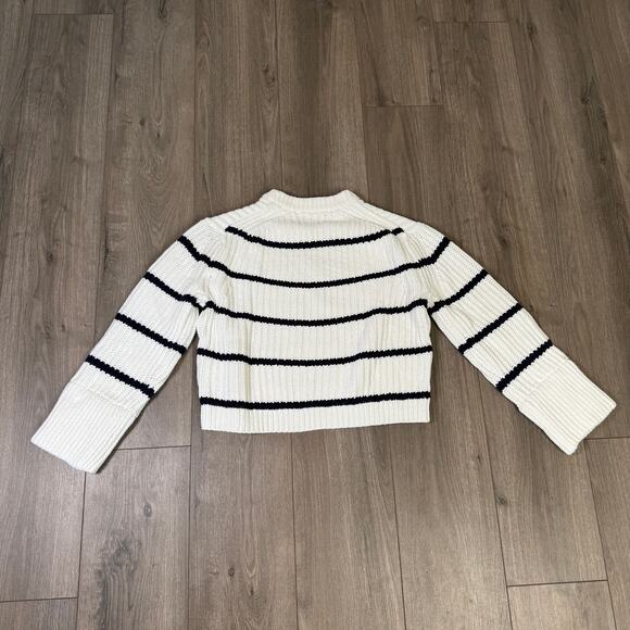 J.Crew Heritage Chunky Cotton Fisherman Crewneck Sweater WMN M Ivory Navy CG685 - Picture 4 of 6